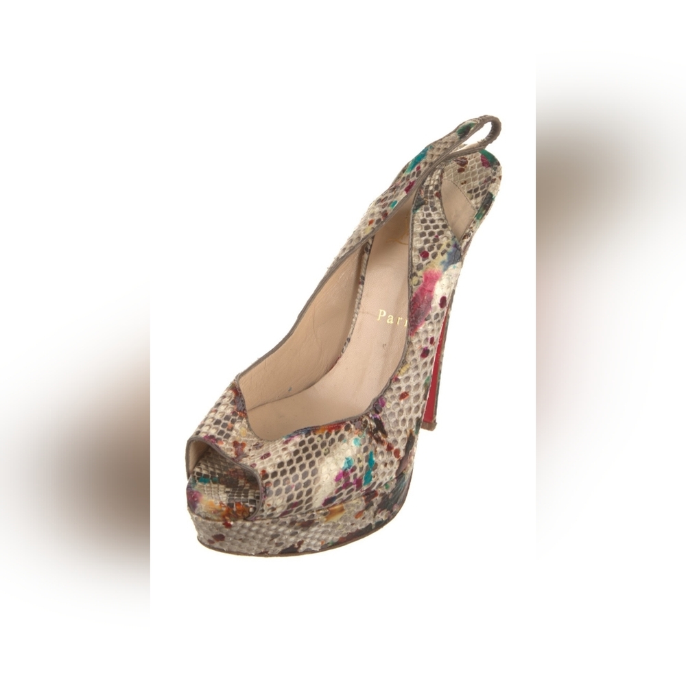 Multicolor Peep-Toe Christian Louboutin Snakeskin Animal Print Platform,Size 9.5 - Picture 2 of 5
